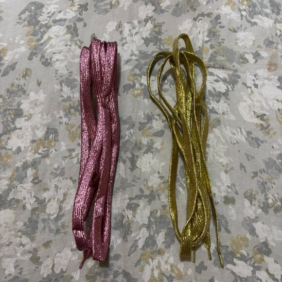 (2) Pairs Glitter Colored Gold Pink Sparkle 42 Inch Shoe Laces Flat - Picture 1 of 2